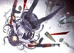  ak-47 akemi_homura assault_rifle black_hair black_legwear boots bullet explosive grenade gun hairband long_hair magical_girl mahou_shoujo_madoka_magica panties panties_under_pantyhose pantyhose purple_eyes rifle skirt solo thighband_pantyhose underwear upside-down weapon yuugen 