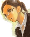  brown_eyes brown_hair copyright_request glasses lips lowres ponytail shu-mai sketch solo upper_body 