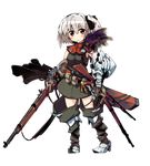  armor armored_dress blush bow full_body gauntlets grey_hair gun hair_bow nana_huntsman nanaroku_(fortress76) oversized_clothes pixiv_fantasia pixiv_fantasia_5 red_eyes rifle shotgun solo thighhighs transparent_background weapon zettai_ryouiki 