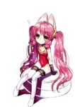  animal_ears brown_eyes busou_shinki cat_ears doll_joints kittysuit long_hair original purple_hair sitting solo thighhighs twintails wasabi_(sekai) 