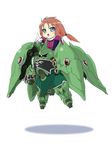  blue_eyes blush_stickers chibi gundam gundam_unicorn highres kshatriya long_hair marida_cruz mecha open_mouth orange_hair pilot_suit pointing sasakura 