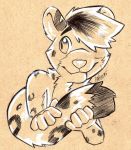  2015 5_fingers anthro biped dipstick_tail eyebrows feline fur hair holding_tail humanoid_hands leopard male mammal mars_(thequeenofmars) monochrome multicolored_tail nimbuttes shy signature sketch snow_leopard solo spots spotted_fur traditional_media_(artwork) 