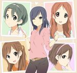  alternate_hairstyle casual comb extra k-on! kisuke_(akutamu) multiple_girls nakanishi_toshimi one_eye_closed photo_(object) saeki_mika satou_akane taki_eri wajima_maki 