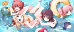  :o afloat akaza_akari ass ball bare_legs bare_shoulders barefoot beachball bikini black_hair blonde_hair blue_eyes blush bow brown_eyes double_bun feet frills funami_yui hair_bobbles hair_bow hair_ornament happy highres innertube long_hair looking_at_viewer looking_up lying multiple_girls namori official_art on_stomach open_mouth partially_submerged pink_hair purple_eyes red_hair reference_work short_hair swimsuit toshinou_kyouko twintails water yoshikawa_chinatsu yuru_yuri 