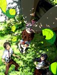  2girls amakusa_shino camera foreshortening from_above hata_ranko hetare_(hetare013) leaf multiple_girls navel panties pink_panties seitokai_yakuindomo skirt tree tree_shade tsuda_takatoshi underwear upside-down 