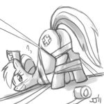  2011 ? anus bandage blush bound butt cutie_mark equine female friendship_is_magic hasbro horse john_joseco looking_at_viewer lying monochrome my_little_pony nurse nurse_redheart_(mlp) on_side pony pussy solo tail 