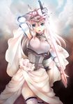  arm_up armor armored_dress bad_id bad_pixiv_id blonde_hair blue_eyes breastplate cape character_request cloud copyright_request elbow_gloves gauntlets gloves helmet long_hair looking_at_viewer momoyama_nozomu open_mouth skirt solo sword thighhighs weapon white_legwear winged_helmet 