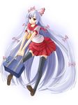  absurdly_long_hair alternate_costume bag bookbag ex-keine fujiwara_no_mokou highres kamishirasawa_keine kamishirasawa_keine_(hakutaku) kazuki_seihou long_hair school_uniform serafuku sukusuku_hakutaku thighhighs touhou very_long_hair 