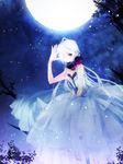  dress full_moon moon night original red_eyes sitting solo white_dress white_hair yuukichi 