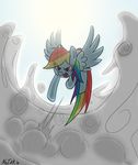  blue_fur cloud clouds cyan_body equine female feral flying friendship_is_magic fur hair horse light_blue_body mammal multi-colored_hair my_little_pony no-ink noink pegasus pink_eyes pony rainbow_dash rainbow_dash_(mlp) rainbow_hair solo sun wings 