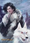  a_song_of_ice_and_fire black_hair breath ghost_(a_song_of_ice_and_fire) jon_snow male_focus snow wolf yunvshen 