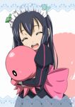  bad_id bad_pixiv_id black_hair blush closed_eyes hug k-on! long_hair maid maid_headdress nakano_azusa octopus oku_no_shi open_mouth round_teeth smile solo stuffed_animal stuffed_octopus stuffed_toy teeth 