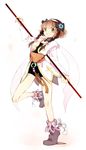  bad_id bad_pixiv_id boots bow braid brown_hair flower full_body green_eyes hair_bow hair_flower hair_ornament headband leia_rolando looking_at_viewer minmin_nemui open_mouth simple_background solo staff standing standing_on_one_leg tales_of_(series) tales_of_xillia twin_braids 