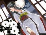  black_hair brown_eyes character_request copyright_request dutch_angle full_moon japanese_clothes kimono long_hair long_sleeves looking_at_viewer moon night rin_kyoutarou solo 