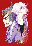  bad_id bad_pixiv_id cherry_blossoms dual_persona eyelashes helmet ivan_karelin jacket letterman_jacket male_focus multiple_boys origami_cyclone petals purple_eyes purple_jacket simple_background superhero tiger_&amp;_bunny yantou828 