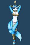  blue blue_theme breasts canine clothed clothing female fox green_eyes hair krystal loincloth looking_at_viewer mammal nintendo polearm skimpy solo staff standing star_fox vani-fox video_games watermark 