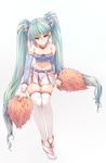  alternate_costume aqua_eyes aqua_hair bare_shoulders belt cheerleader full_body green_eyes hatsune_miku highres long_hair navel pom_poms rojiko skirt solo star strapless thighhighs tubetop twintails very_long_hair vocaloid zettai_ryouiki 