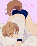  animal_ears ass bad_id bad_pixiv_id blue_eyes brown_hair buruma dog_ears dog_tail dogboy gym_uniform inazuma_eleven inazuma_eleven_(series) kumo_(tobattiriuntexi) male_focus pillow pillow_hug solo tachimukai_yuuki tail top-down_bottom-up 