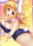  animal_ears areola_slip areolae ass blonde_hair breast_hold breasts bunny_ears bunnysuit charlotte_dunois cleavage crossed_arms detached_collar fishnet_pantyhose fishnets infinite_stratos large_breasts leotard long_hair pantyhose purple_eyes ribbon solo uehiro wrist_cuffs 