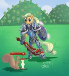  apple_core apple_tree applejack_(mlp) armor blonde_hair crossover equine female friendship_is_magic green_eyes hair hasbro hill horse long_hair mammal my_little_pony orchard parody pony rodent squirrel sword tail video_games warcraft weapon world_of_warcraft 