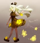  dress flower glowing green_eyes grey_hair original pantyhose platform_footwear ririkuto sandals solo 