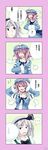  2girls 4koma :&gt; ^_^ blue_eyes closed_eyes comic daigada decapitation ghost hair_ribbon hat highres hitodama japanese_clothes konpaku_youmu konpaku_youmu_(ghost) multiple_girls nipple_tweak pink_eyes pink_hair ribbon saigyouji_yuyuko short_hair silver_hair sweatdrop touhou translated wide_sleeves 