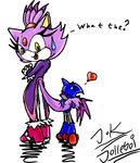  &hearts; ? amber_eyes ambiguous_gender blaze_the_cat blue blush cat confused couple cute feline female high_heels hug jolleboi machine mammal mechanical multi-colored_body plain_background ponytail purple purple_body purple_clothing robot sega sonic_(series) sweat tail tail_hug tongue white_background 