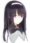  akemi_homura black_hair closed_mouth face hairband long_hair magical_girl mahou_shoujo_madoka_magica portrait pupps purple_eyes simple_background sketch smile solo 