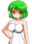  borrowed_design breasts green_hair impossible_clothes impossible_swimsuit kazami_yuuka large_breasts mono_(moiky) one-piece_swimsuit red_eyes school_swimsuit short_hair smile solo swimsuit touhou transparent_background white_school_swimsuit white_swimsuit 