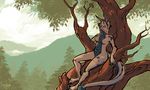  anthro breasts centradragon chromey dragon female horn looking_at_viewer markings nature nude outside sitting solo tree wood 