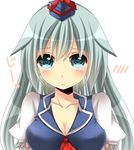  bad_id bad_pixiv_id blue_eyes blue_hair breasts cleavage dress face hat heart heart-shaped_pupils kamishirasawa_keine long_hair medium_breasts silver_hair solo symbol-shaped_pupils tokin_hat touhou upper_body yamasuta 