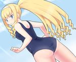  ass blonde_hair blue_eyes dream_c_club dream_c_club_(series) dream_c_club_zero drill_hair haruka_(dream_c_club) long_hair looking_back one-piece_swimsuit ponytail school_swimsuit shougi_(116) sidelocks solo split_ponytail swimsuit twin_drills 