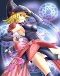  alexmaster blonde_hair breasts cellphone cellphone_charm cellphone_strap decagram detached_sleeves duel_monster elbow_gloves gagaga_girl gloves hat highres large_breasts phone red_eyes skull solo wizard_hat yuu-gi-ou yuu-gi-ou_zexal 
