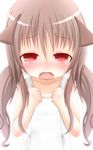  animal_ears brown_hair cat_ears fangs matthew_(yo_matthew) original red_eyes solo swimsuit tears 