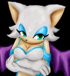  black_background breasts cleavage clothed clothing crossed_arms cute female gloves hair half-closed_eyes mammal marie_the_hedgehog plain_background rouge_the_bat sega solo sonic_(series) teal_eyes white white_clothing white_hair wings 