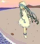  beach blue_eyes blue_hair dress hat hermit_crab ikamusume kenja_tori long_hair shinryaku!_ikamusume solo tentacle_hair 