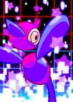  commentary_request gradient gradient_background grid_background highres horns natto-7110 no_humans outstretched_arms pokemon pokemon_(creature) porygon-z single_horn solo star_(symbol) yellow_eyes 