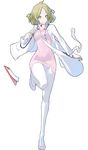  bra clipboard devil_survivor_2 full_body highres labcoat legs lingerie megami_ibunroku_devil_survivor nurse official_art open_clothes open_shirt pantyhose shirt short_hair smile solo source_request stethoscope striped underwear white_legwear yanagiya_otome yasuda_suzuhito 