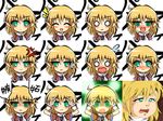  1girl anger_vein bad_id bad_pixiv_id banned_artist blonde_hair blush chargeman_ken! empty_eyes expressions faceset green_eyes heavy_breathing kisaragi_zwei mizuhashi_parsee parody scarf short_hair smile solo style_parody tears touhou translated 