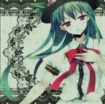  bad_id bad_pixiv_id blue_hair hand_on_own_chest hat hinanawi_tenshi kodamasawa_izumi long_hair lowres solo touhou 