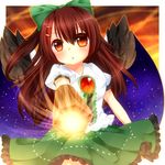  arm_cannon brown_hair hair_ornament hair_ribbon hairpin heart heart-shaped_pupils red_eyes reiuji_utsuho ribbon solo symbol-shaped_pupils touhou weapon wings yuria_(kittyluv) 