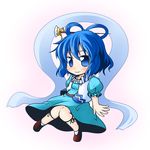  blue_dress blue_eyes blue_hair blush chibi dress hair_ornament hair_rings hair_stick ichimi kaku_seiga shawl smile solo touhou vest 