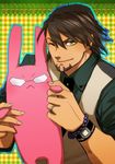  bad_id bad_pixiv_id bracelet brown_eyes brown_hair facial_hair glasses jewelry kaburagi_t_kotetsu kokotima male_focus necktie one_eye_closed ring solo stubble stuffed_animal stuffed_bunny stuffed_toy tiger_&amp;_bunny vest waistcoat watch wedding_band wristwatch 