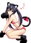  animal_ears bikini black_hair blush bow brown_eyes cat_ears cat_paws cat_tail heart k-on! nakano_azusa navel nyan paw_pose paws ponnetsu solo swimsuit tail tail_bow twintails 