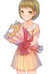  bad_id bad_pixiv_id blonde_hair bouquet dress flower green_eyes hair_ornament huang_baoling short_hair simple_background solo tiger_&amp;_bunny tyun white_background 