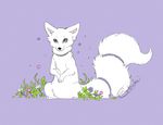  airlia arctic_fox belsevuka canine cute female feral flower flower_petals fox mammal purple purple_background solo tail tail_wrap tail_wraps white_body white_fox 