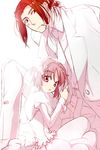  1girl age_difference bridal_veil cigarette couple dress earrings formal height_difference hetero jewelry kimura_shiki long_hair looking_at_viewer pink_eyes pink_hair red_eyes red_hair short_hair simple_background size_difference stiyl_magnus suit to_aru_majutsu_no_index tsukuyomi_komoe veil wedding_dress 