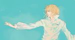  blonde_hair howl_(howl_no_ugoku_shiro) howl_no_ugoku_shiro male_focus npn outstretched_arm shirt solo white_shirt 