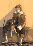  alvin_(tales) bad_id bad_pixiv_id boots box brown_eyes brown_hair cat gloves knee_boots male_focus matsuya_(pile) scarf sitting smile solo tales_of_(series) tales_of_xillia 