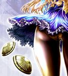  ass ass_focus auge_(akd) blonde_hair blue_skirt brown_legwear capcom_fighting_jam close-up dress frills hair_ornament_removed hairpods highres ingrid long_hair miniskirt panties panties_under_pantyhose pantyhose pantyshot petticoat shiny shiny_clothes skirt solo thigh_gap thighs underwear upskirt wind wind_lift 